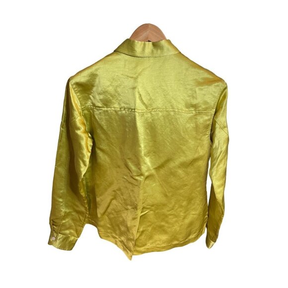 Chicos Designs Bright Green Long Sleeve Silk Blend Button Up Blouse Top Sz S - Picture 2 of 9